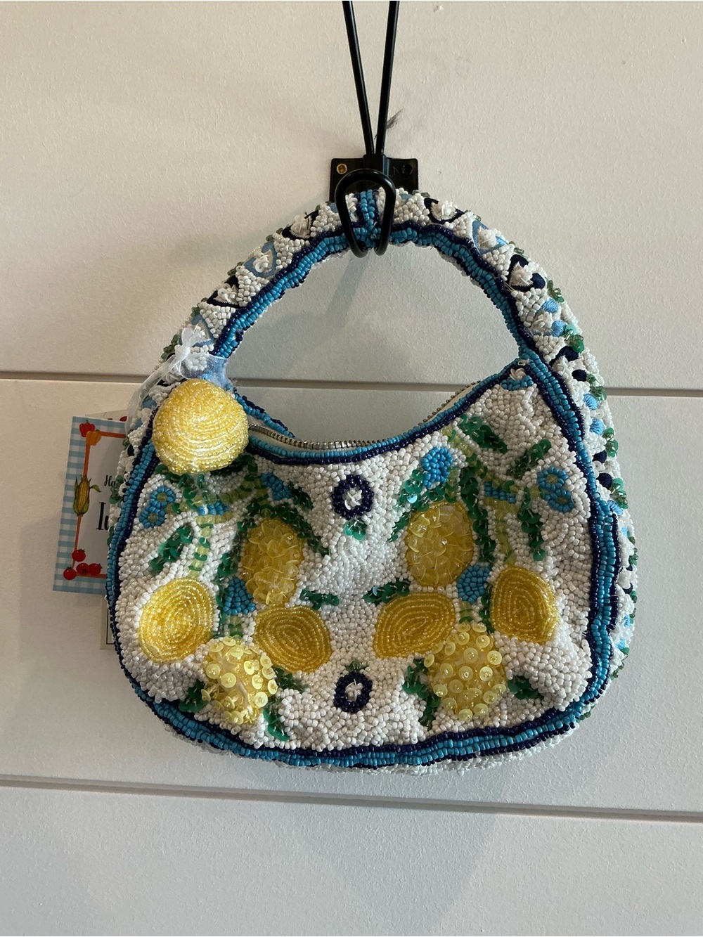 VIRAL Hand-Beaded Lemon Mini Shoulder Bag - Yellow & Blue